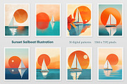 Sunset Sailboat Illustration, a Decorative Illustration by Housui Patterns (Thumbnail 3 of 9)