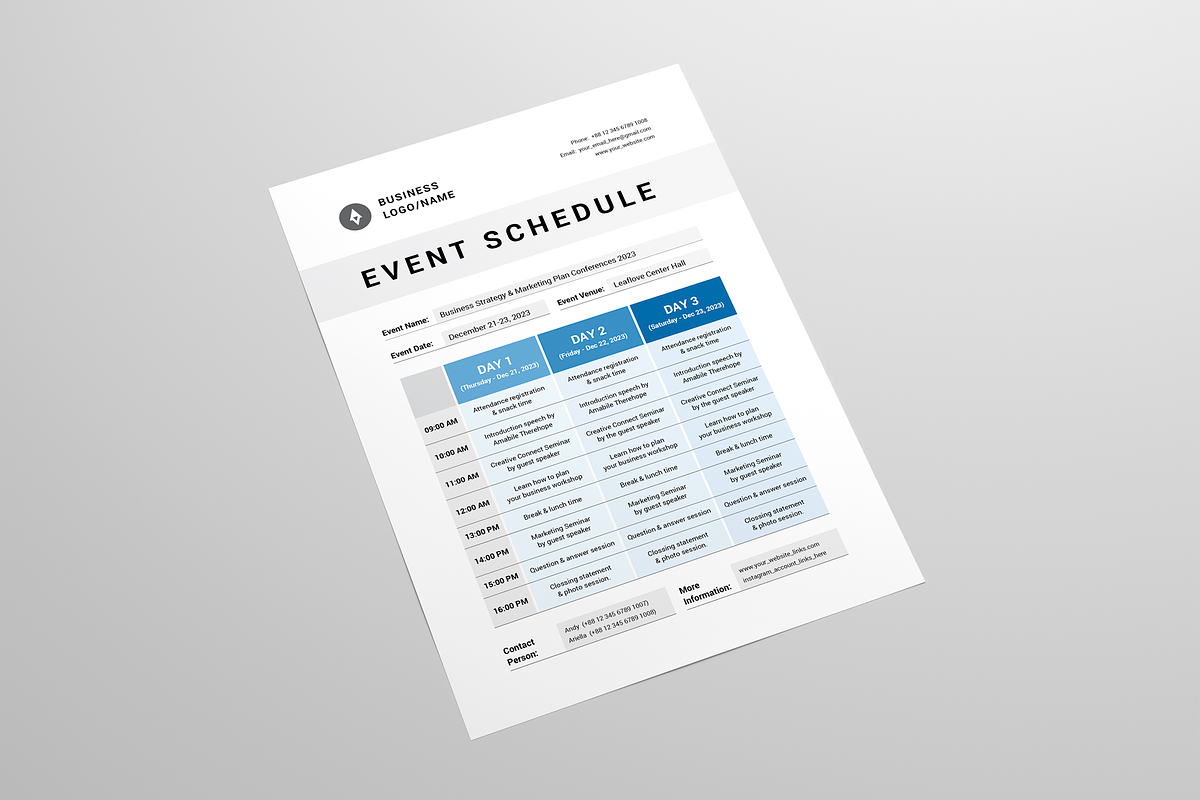 Event Schedule | MS Word & Indesign, a Stationery Template by Leaflove (Photo 3 of 5)