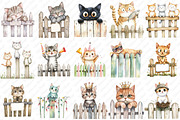 Watercolor Funny Cats on Fence PNG, an Illustration by Watercolor design (Thumbnail 2 of 12)