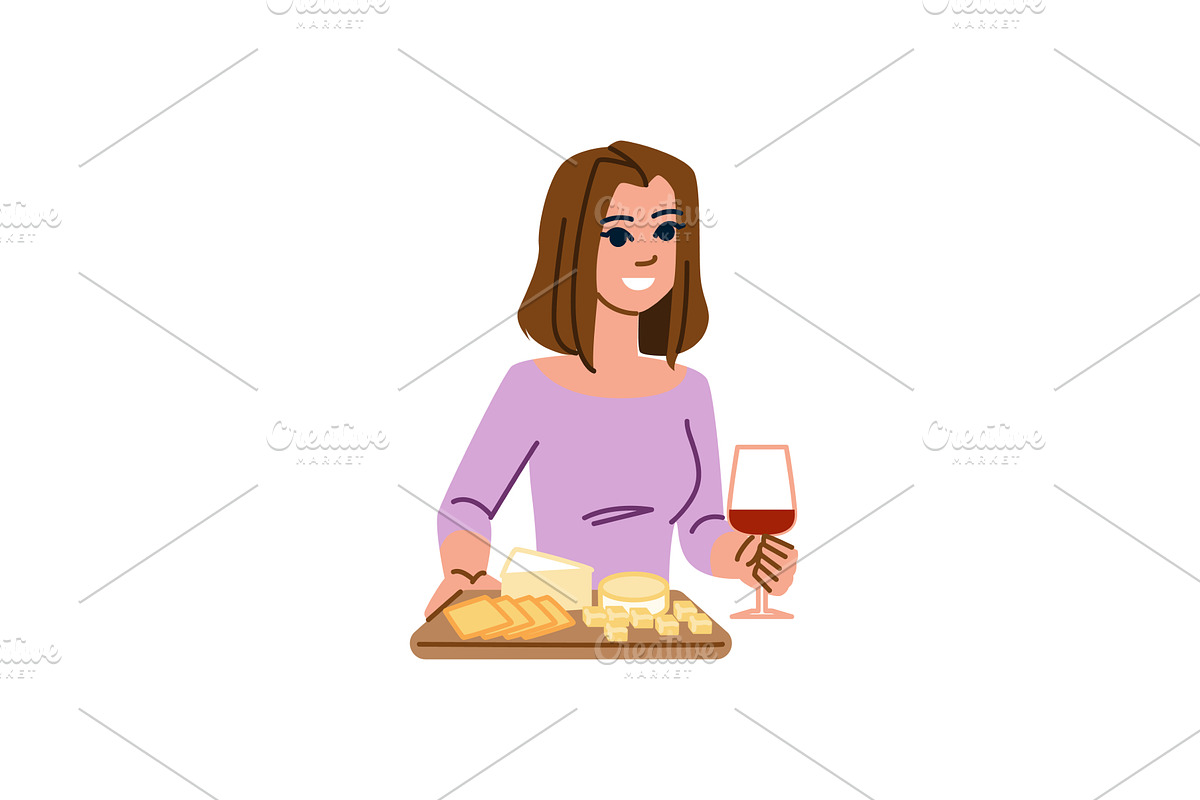 Woman holding glass of wine and, a Food Illustration by pikepicture