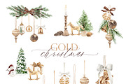 Gold Christmas Watercolor Clipart, a Decorative Illustration by Beigetime (Thumbnail 7 of 18)