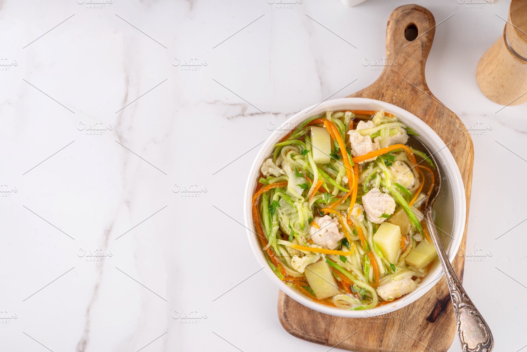Veggie Chicken Zoodle Soup, a Food & Drink Photo by Rimma