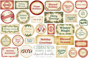 Vintage Christmas Words Labels PNG, an Illustration by SinaCreation