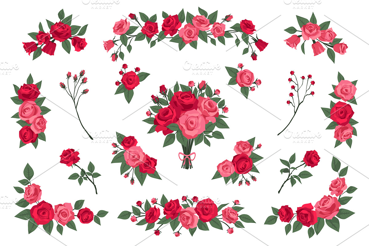Cartoon roses compositions, an Object Illustration by YummyBuum