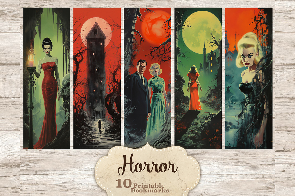 Horror Bookmarks Printable Pin Up Gi, a Seasonal Illustration by GlamArtZhanna (Photo 1 of 3)