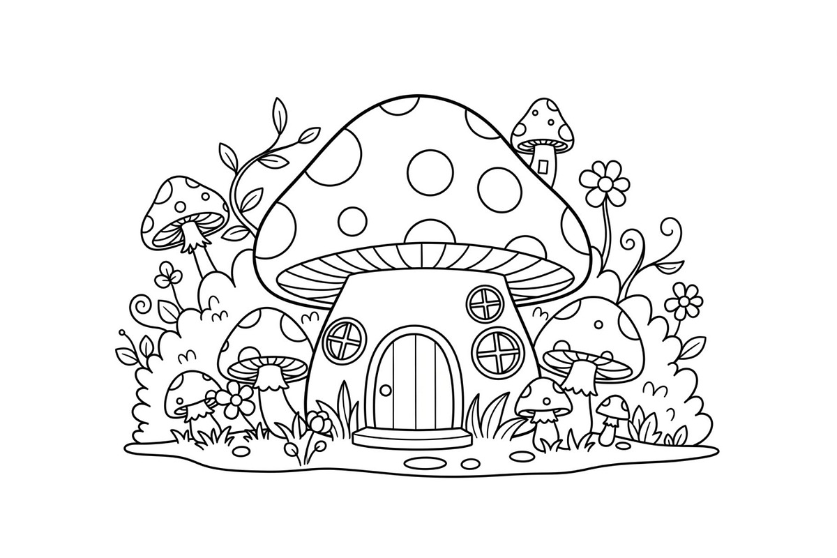Whimsical Mushroom House Line Art bu, an Illustration by Designs_River (Photo 26 of 51)