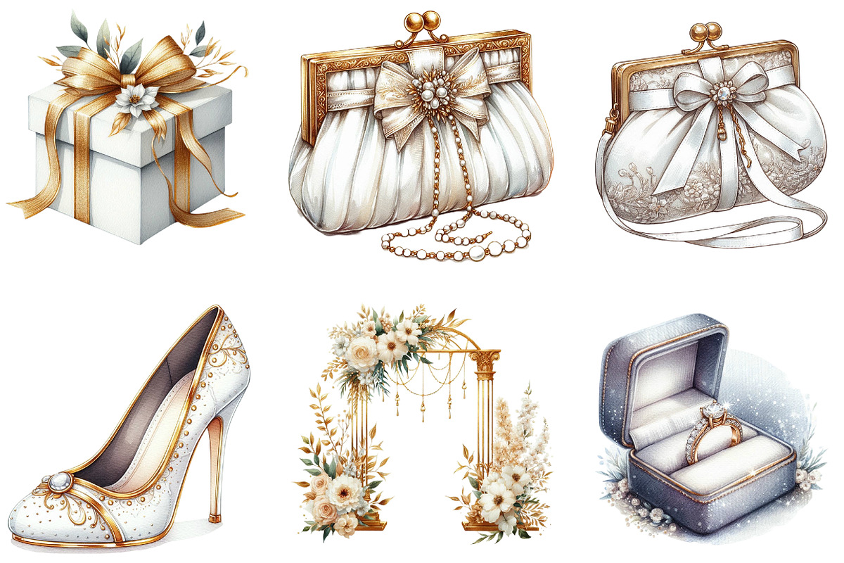 White & Gold Wedding Clipart, an Illustration by DreamArtGraphic (Photo 3 of 4)