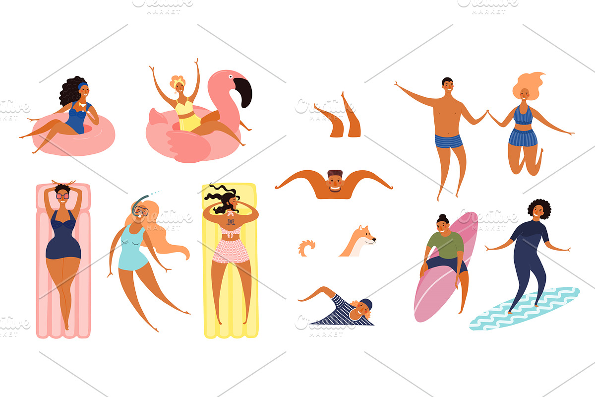 People in swimsuit surfing, on pool, a Person Illustration by sceptical cactus