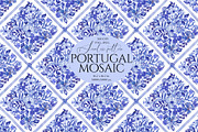 Blue Floral Portugal Mosaic Pattern, a Pattern Graphic by SirenaArt (Thumbnail 1 of 14)