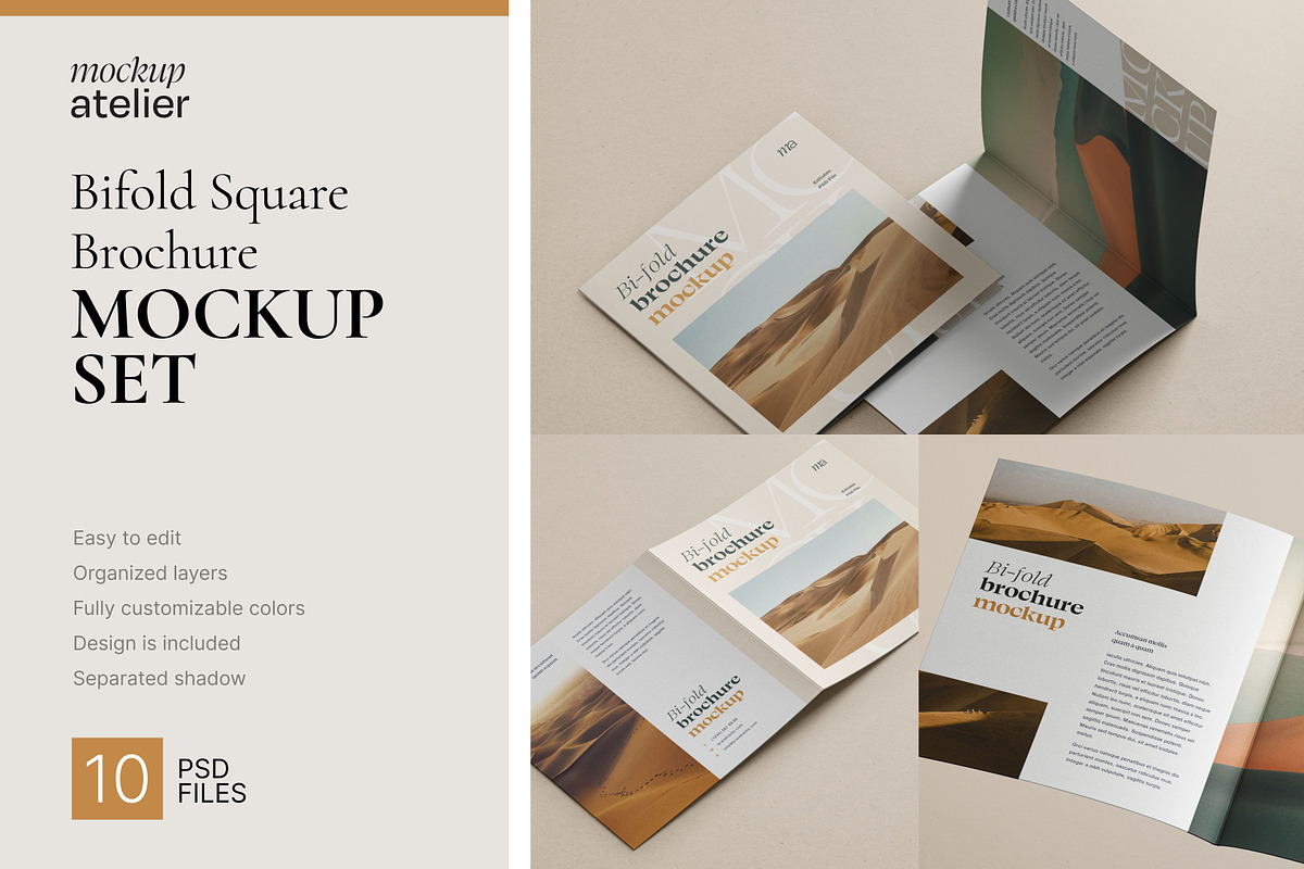 Bifold Square Brochure Mockup Set, a Print Template by mockupatelier (Photo 1 of 13)