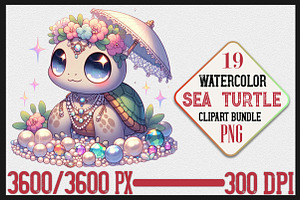 Watercolor Sea Turtle Clipart Bundle, a Seasonal Illustration by Craft Nest