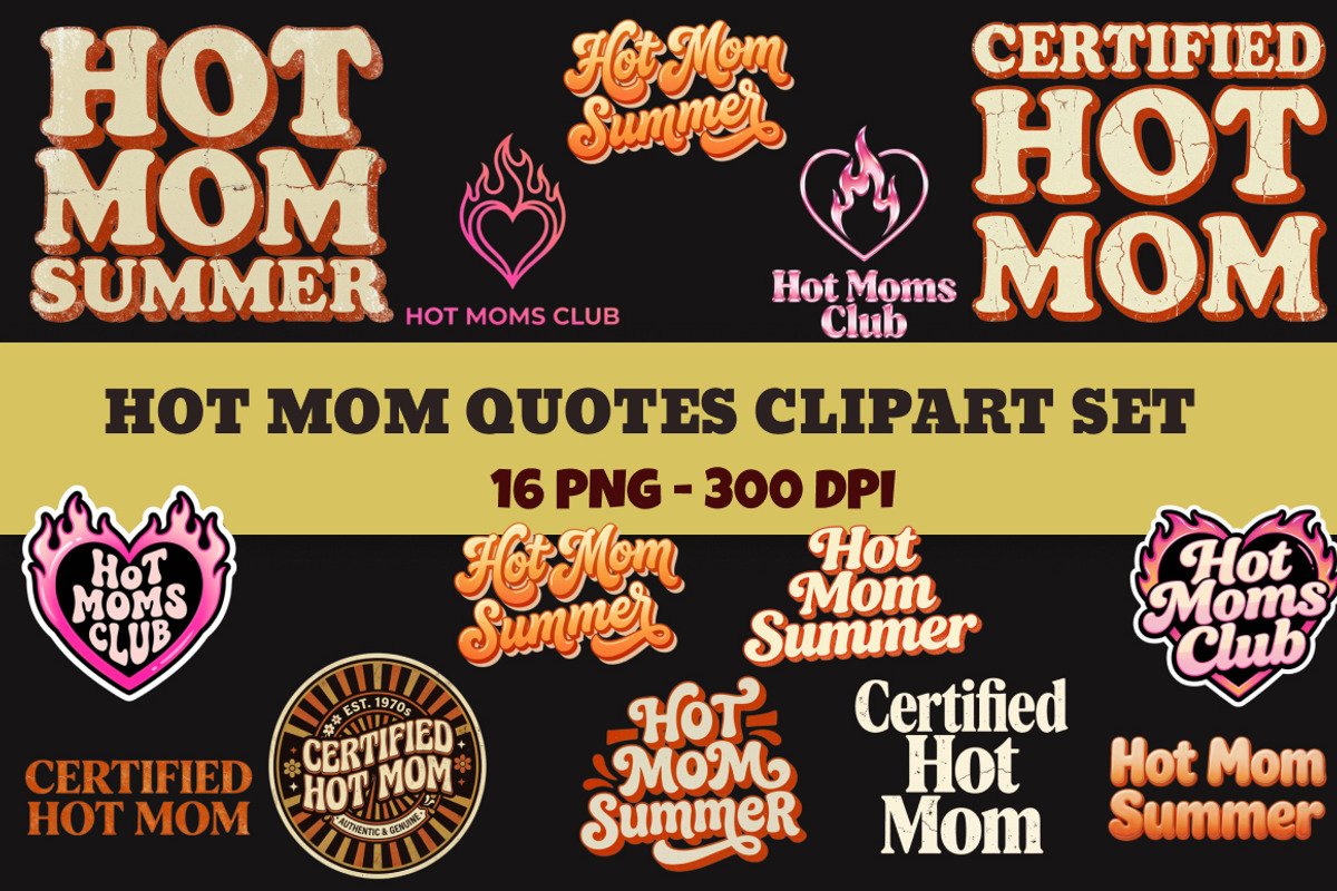 Hot Mom Summer Clipart Set - 16 PNG, a Decorative Illustration by InkyQueenArt (Photo 1 of 6)