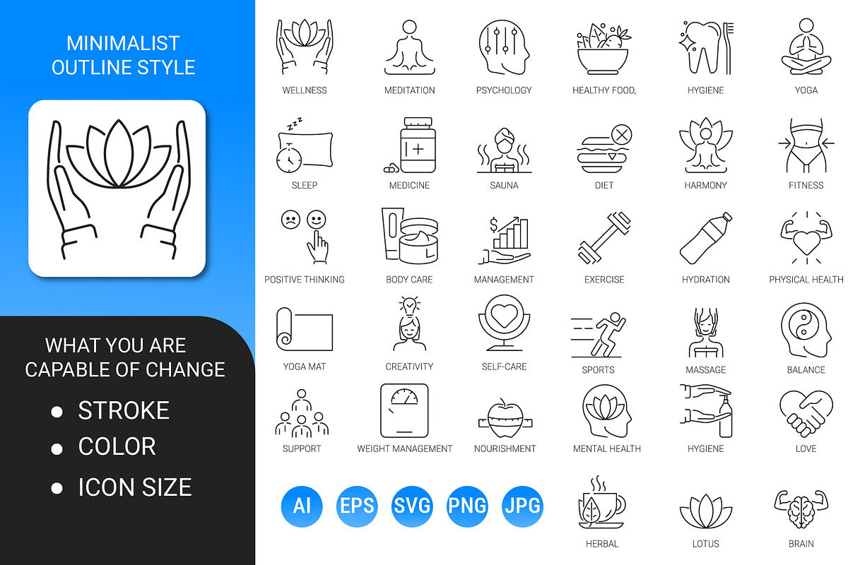 wellness minimalist outline icon set, an Outline Icon by Icons (Photo 2 of 3)