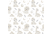 Baby Dinos seamless patterns set, a Pattern Graphic by tetiartline (Thumbnail 4 of 8)