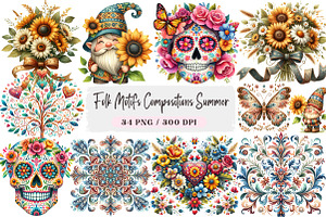 Folk Motifs Compositions Summer PNG, an Illustration by DreamArtGraphic