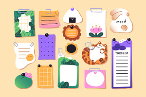 Cute paper stickers, notes set