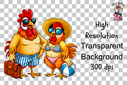 10 Rooster and Hen Beach PNG Bundle, an Illustration by Clipart Bloom (Thumbnail 11 of 11)