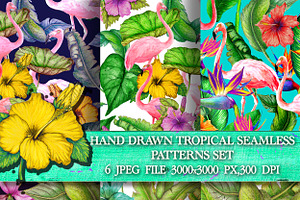 Watercolor Tropical Patterns Set