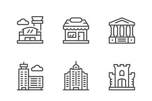 Set line icons of buildings, an Outline Icon by motorama