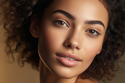 Portrait shot of a woman with a natural and glowing makeup look., a Beauty & Fashion Photo by designvectx