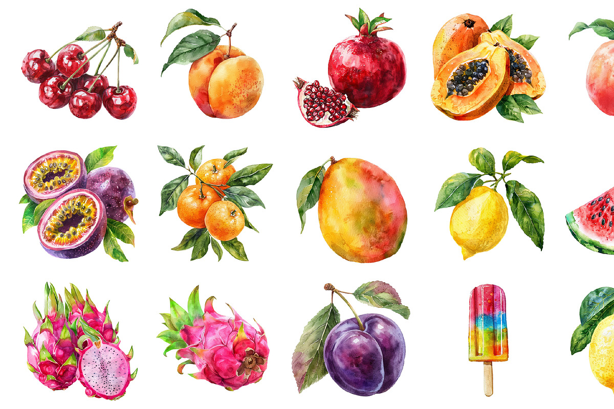 Watercolor Pastel Fruit Clipart, an Illustration by Design Market (Photo 3 of 3)