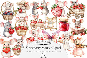 Watercolor Strawberry Mouse Clipart, an Illustration by Design Market