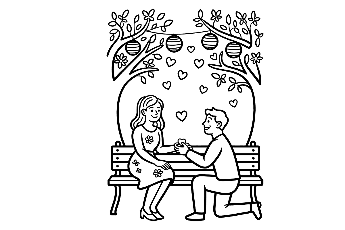 Love & Proposal Coloring Pages Pack, a Person Illustration by Annudesign (Photo 6 of 6)