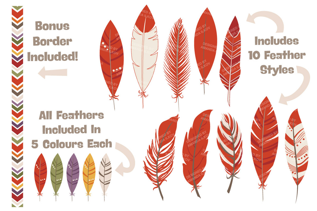 Autumn Tribal Feathers Clipart, an Illustration by Amanda Ilkov (Photo 2 of 4)