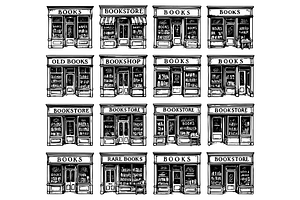 Old Bookstore Facades Collection, an Object Graphic by nikagraphic