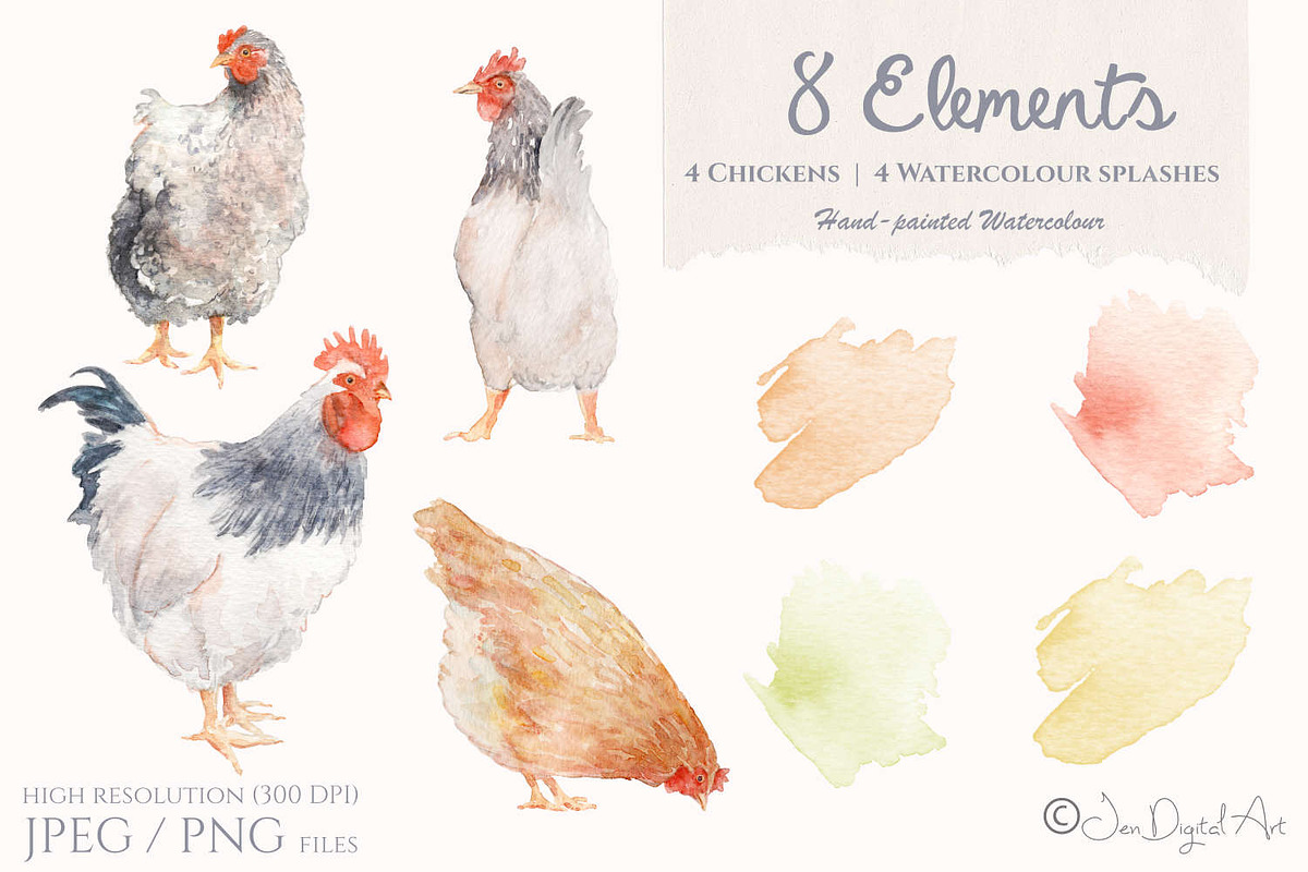 Watercolour Chickens, an Animal Illustration by Jen Digital Art (Photo 2 of 2)