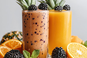 Refreshing fruit smoothies with blac, a Food & Drink Photo by Pixeness Studio