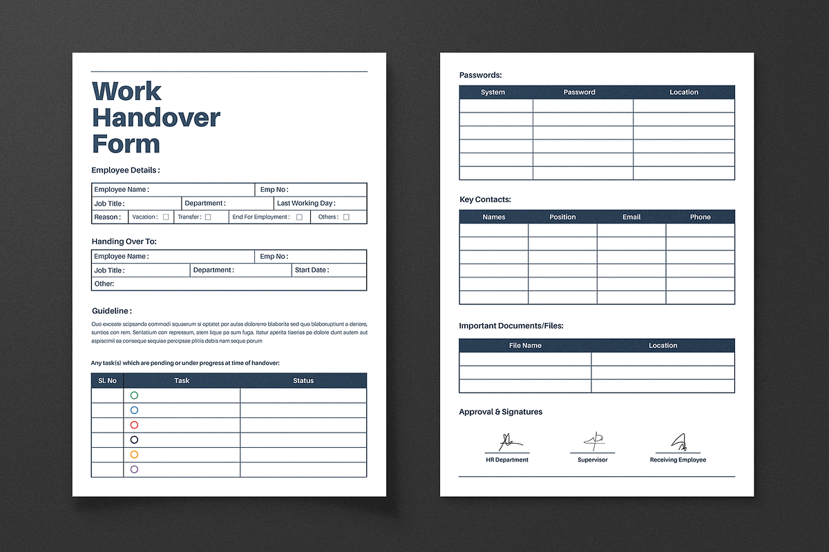 Work Handover Form Template, a Stationery Template by MightyDesign (Photo 1 of 8)