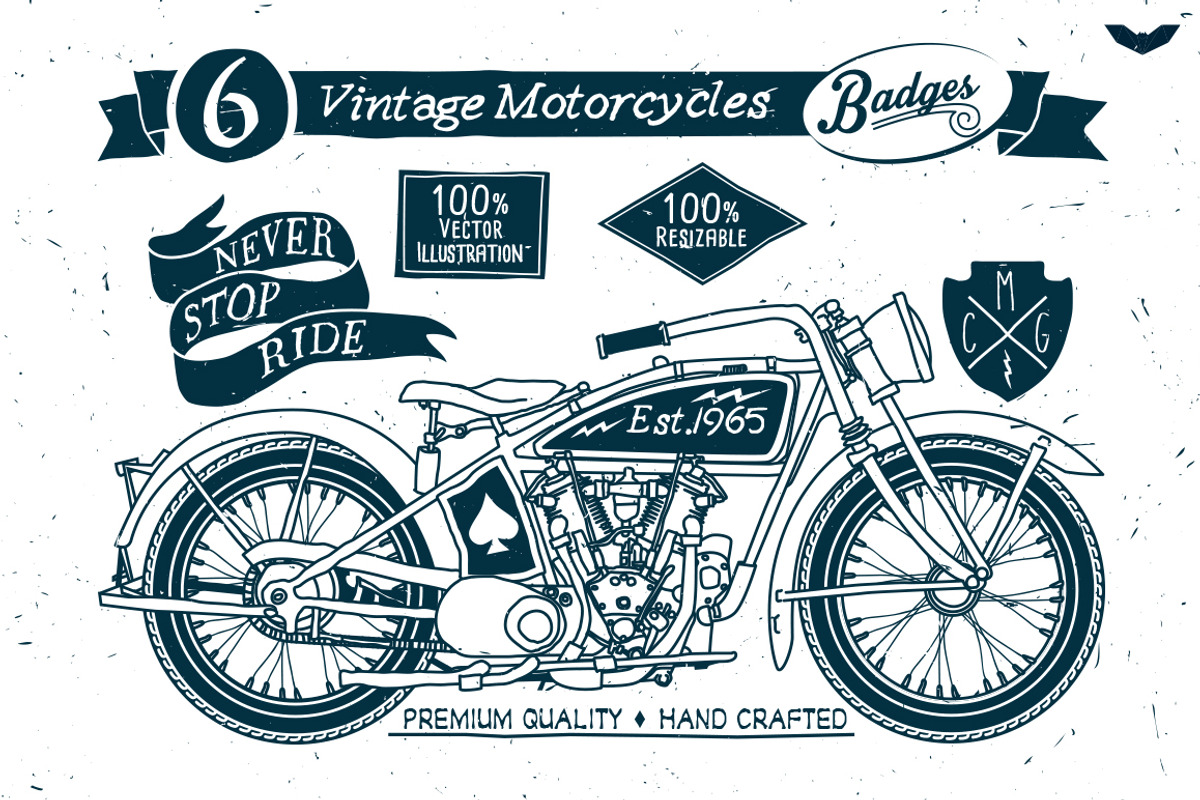 6 Vintage Motorcycles Badges, a Branding & Logo Template by PaperBat (Photo 1 of 5)