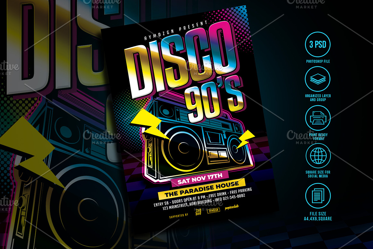 Disco 90's Flyer, a Flyer Template by AyumaDesign (Photo 1 of 3)