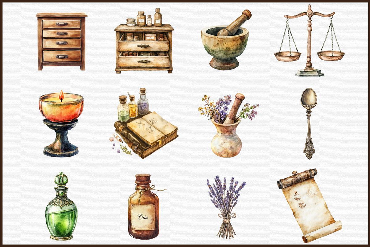 Apothecary Clipart Vintage Set, an Illustration by Sublimation Artist (Photo 3 of 6)