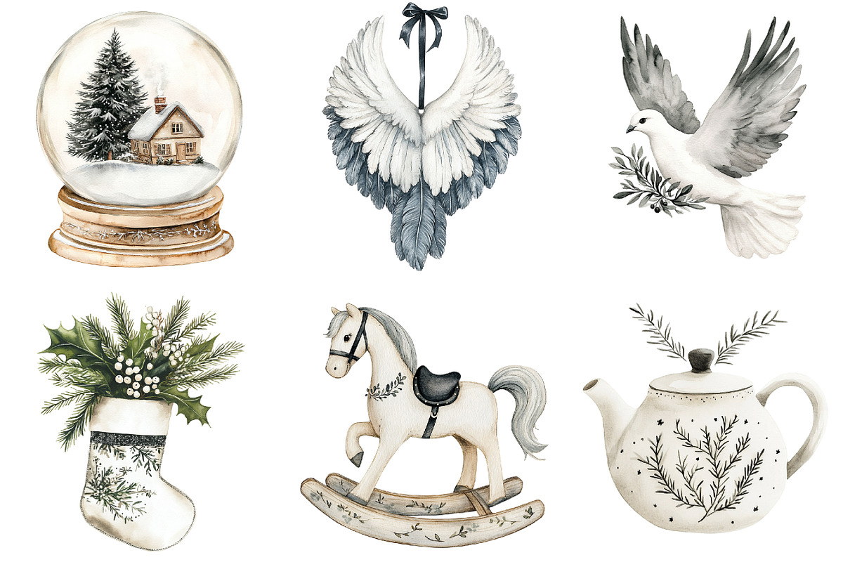 Black and White Christmas Clipart, a Seasonal Illustration by CitraGraphics (Photo 4 of 9)