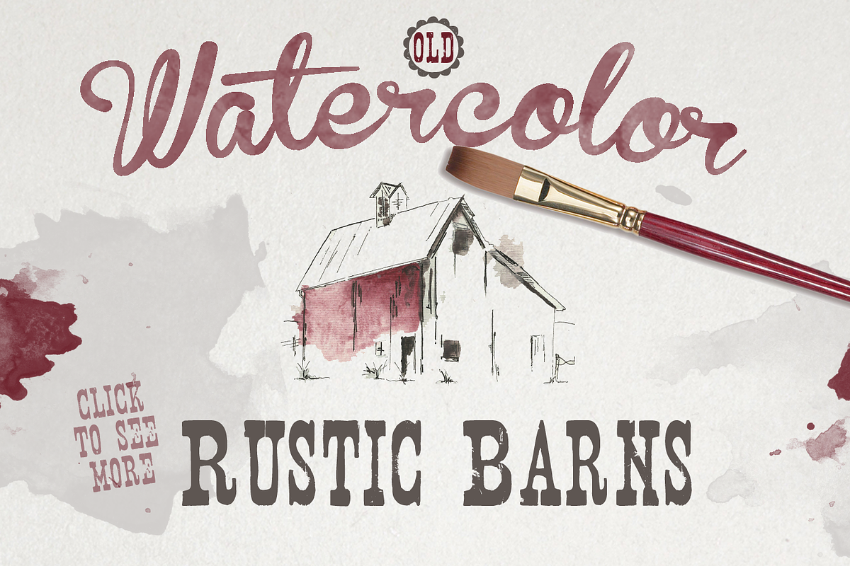 Old Watercolor Rustic Barns, an Illustration by UnVeil Co.