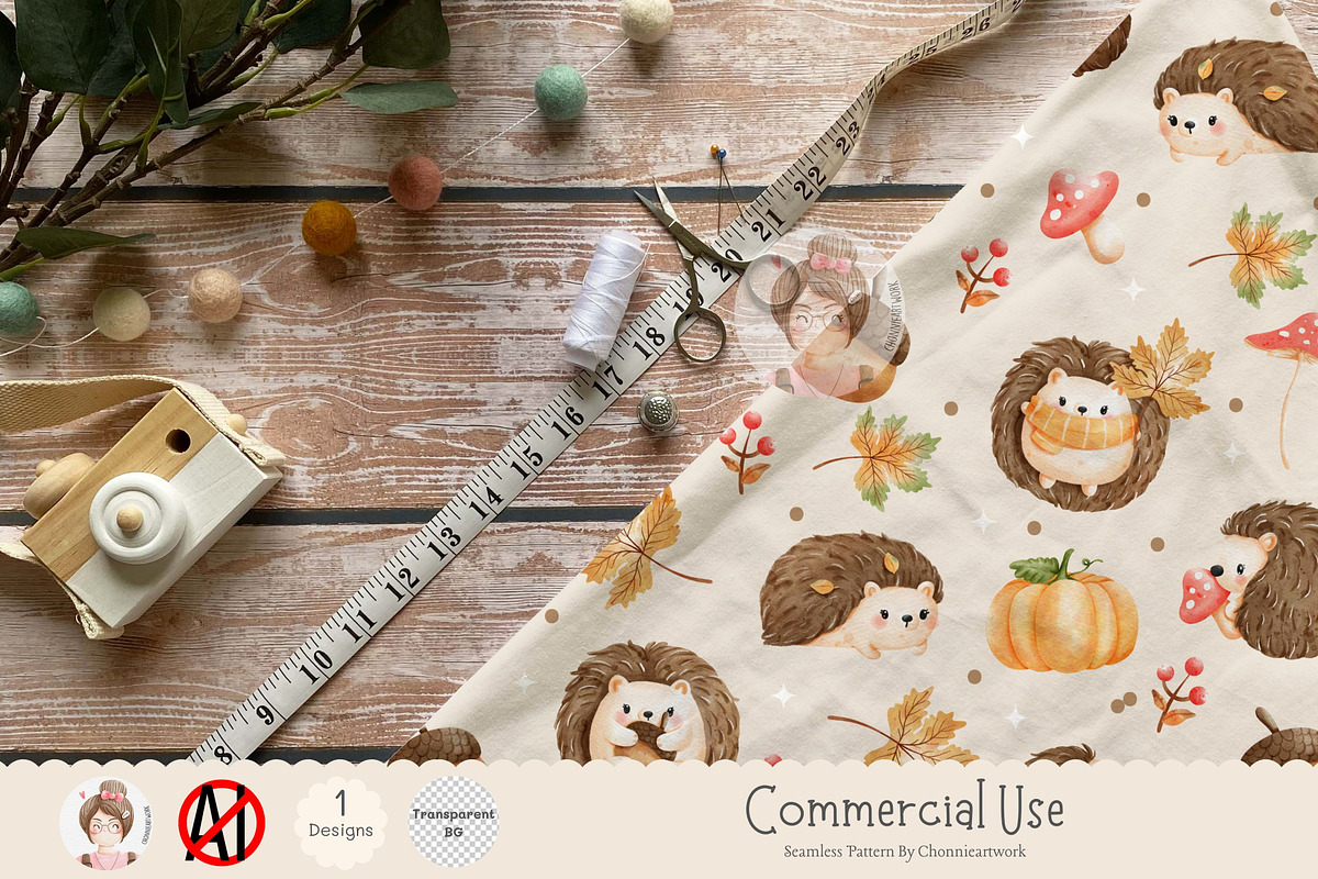 Autumn Hedgehog Seamless Pattern PNG, a Pattern Graphic by Chonnieartwork (Photo 4 of 5)