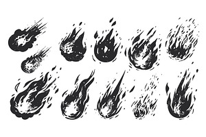 Fireballs Hand Drawn Linocut Grunge, an Object Illustration by LadadikArt