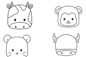 Cartoon Animal Faces Set 1 Procreate