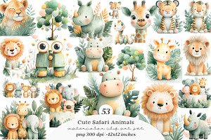 Cute Safari Animals Clipart, an Illustration by SinaCreation