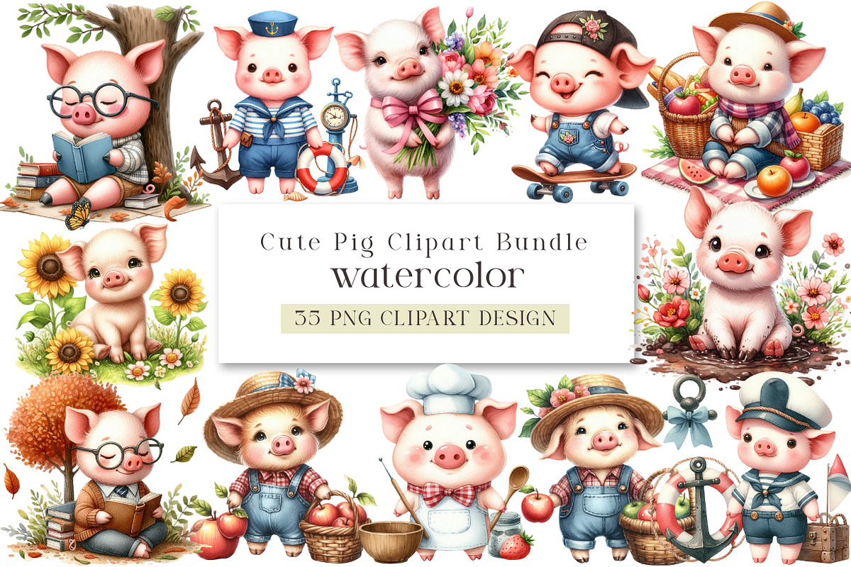 Cute Pig Clipart Bundle, an Illustration by DreamArtGraphic (Photo 1 of 4)