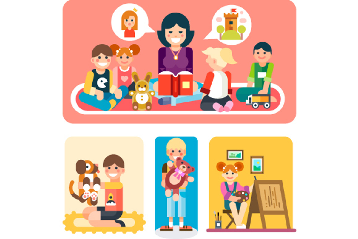 Happy People In The Kindergarten., an Education Illustration by TastyVector