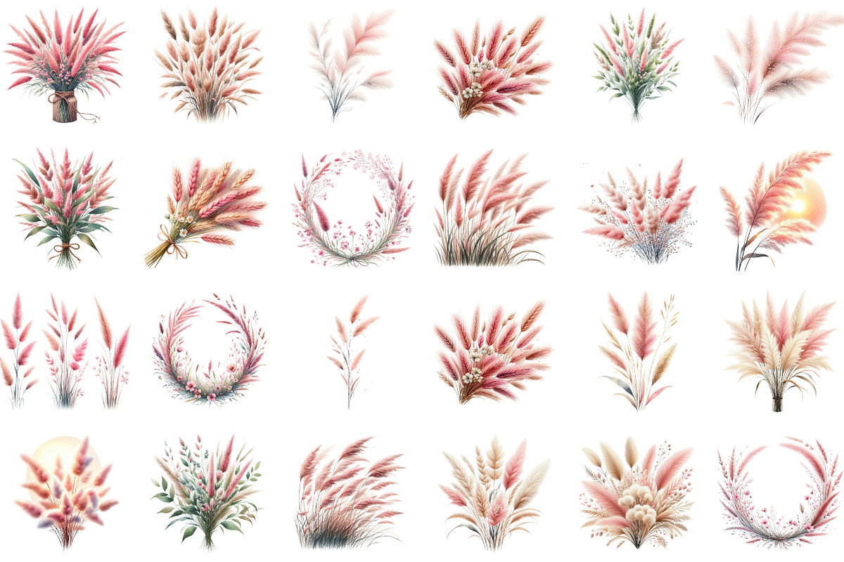 Pink Summer Grass Clipart, an Illustration by DreamArtGraphic (Photo 3 of 4)