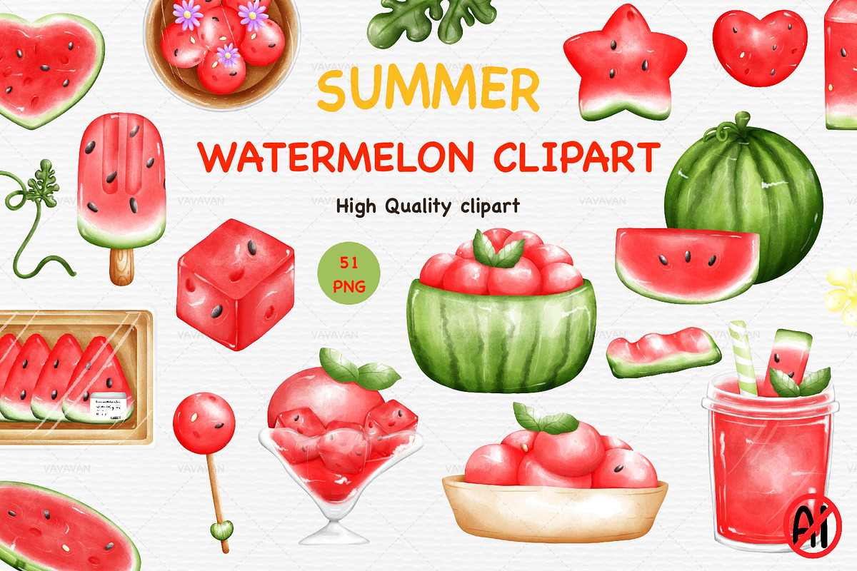Watercolor Summer fruit watermelon, a Food Illustration by Vavavan Artwork (Photo 1 of 6)