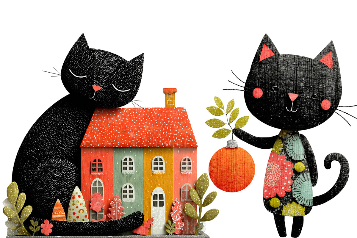 Christmas Black cat clipart, an Illustration by Designworld (Photo 4 of 4)