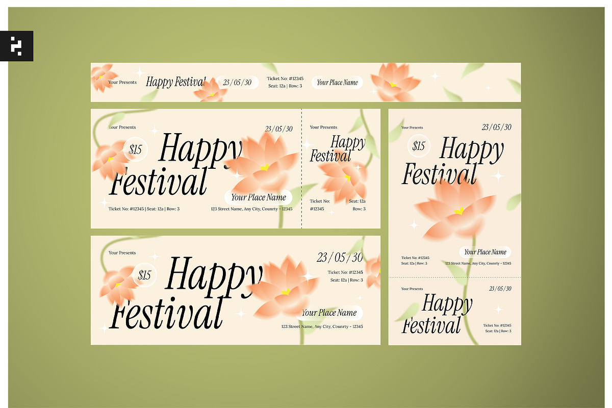 Festival Ticket Floral Theme, a Stationery Template by Neermana (Photo 1 of 4)