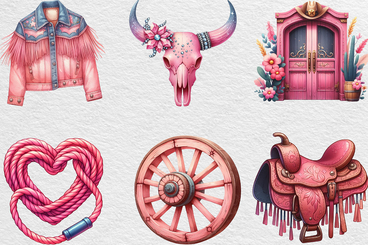 Pink Vintage Western Clipart, an Illustration by Black Bird Studio (Photo 5 of 6)
