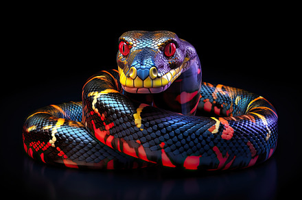 Colourful Illustration of a blue python on a black background, an Animal Photo by zakiroff