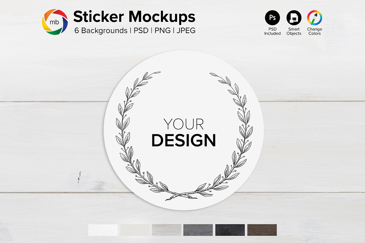 Round Sticker Mockups - PSD & PNG, a Packaging Mockup by MelissaBMockups (Photo 1 of 11)